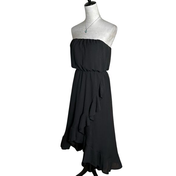 Dress The Population Black Chiffon Ruffle Hi-Low Strapless Cocktail Dress Small - Picture 2 of 8